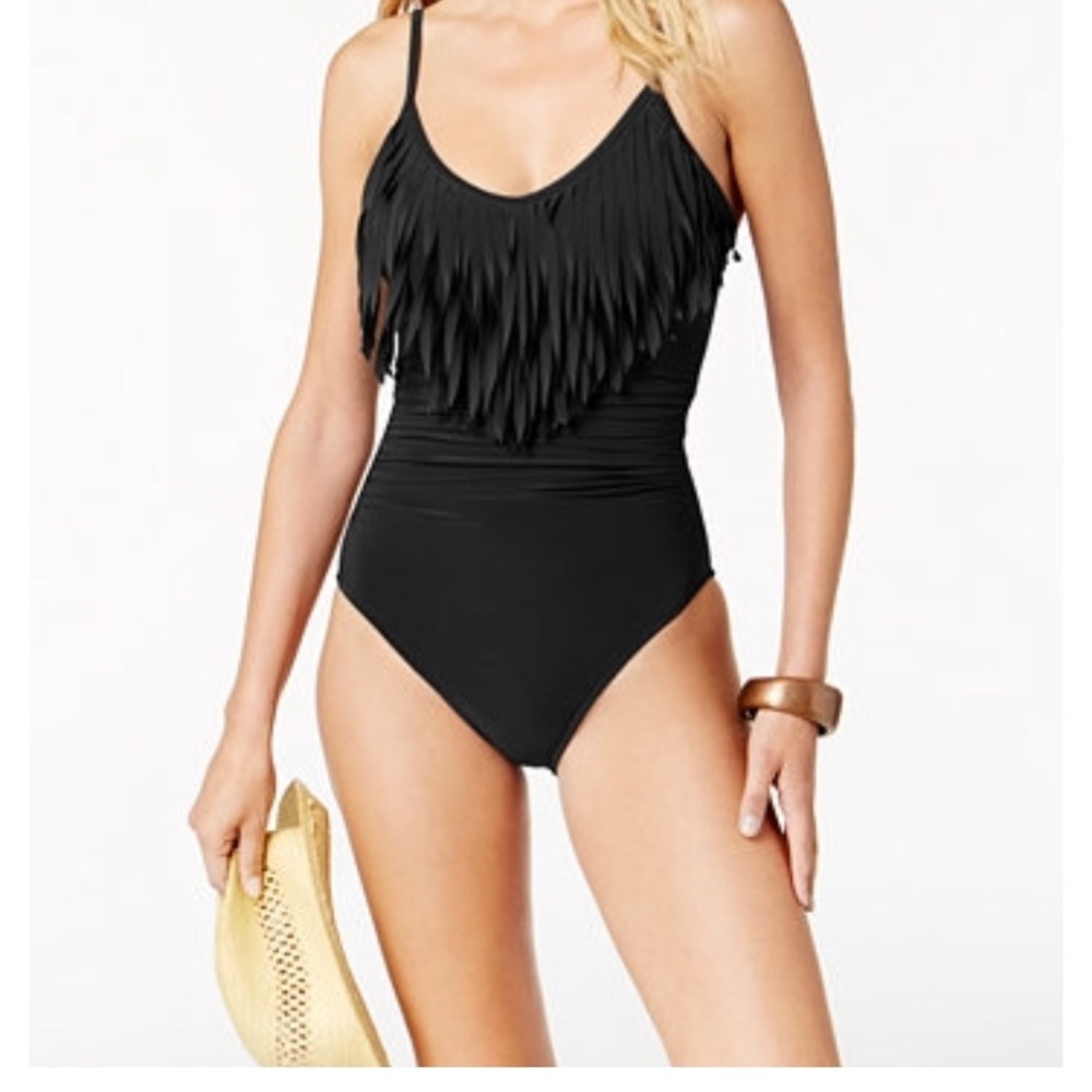 Magicsuit- Blair Fringed Ruched Black